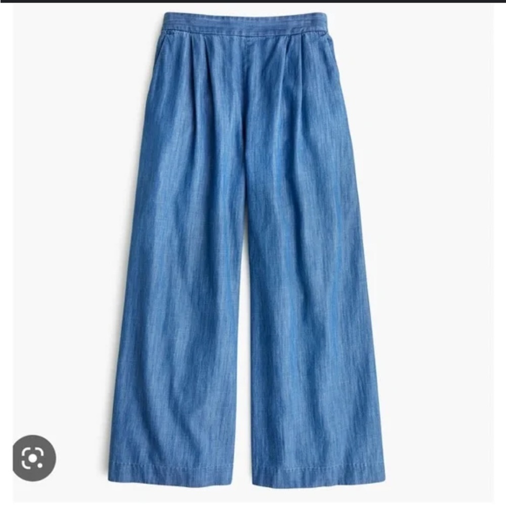 J. Crew Women Wide-Leg‎ Cropped Chambray Pants Pull On Coastal BeachyNautical 6P - Picture 2 of 11